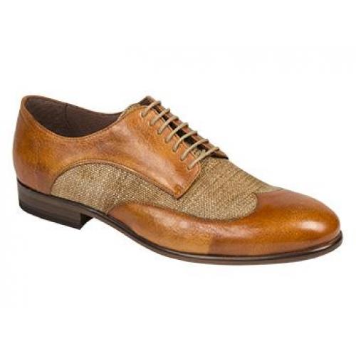 Bacco Bucci "Agata" Tan Genuine Calfskin / Fabric Oxford Shoes